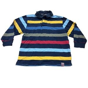 The Childrens Place Boys Navy Blue Striped Long Sleeve Rugby Polo Shirt Size 5/6